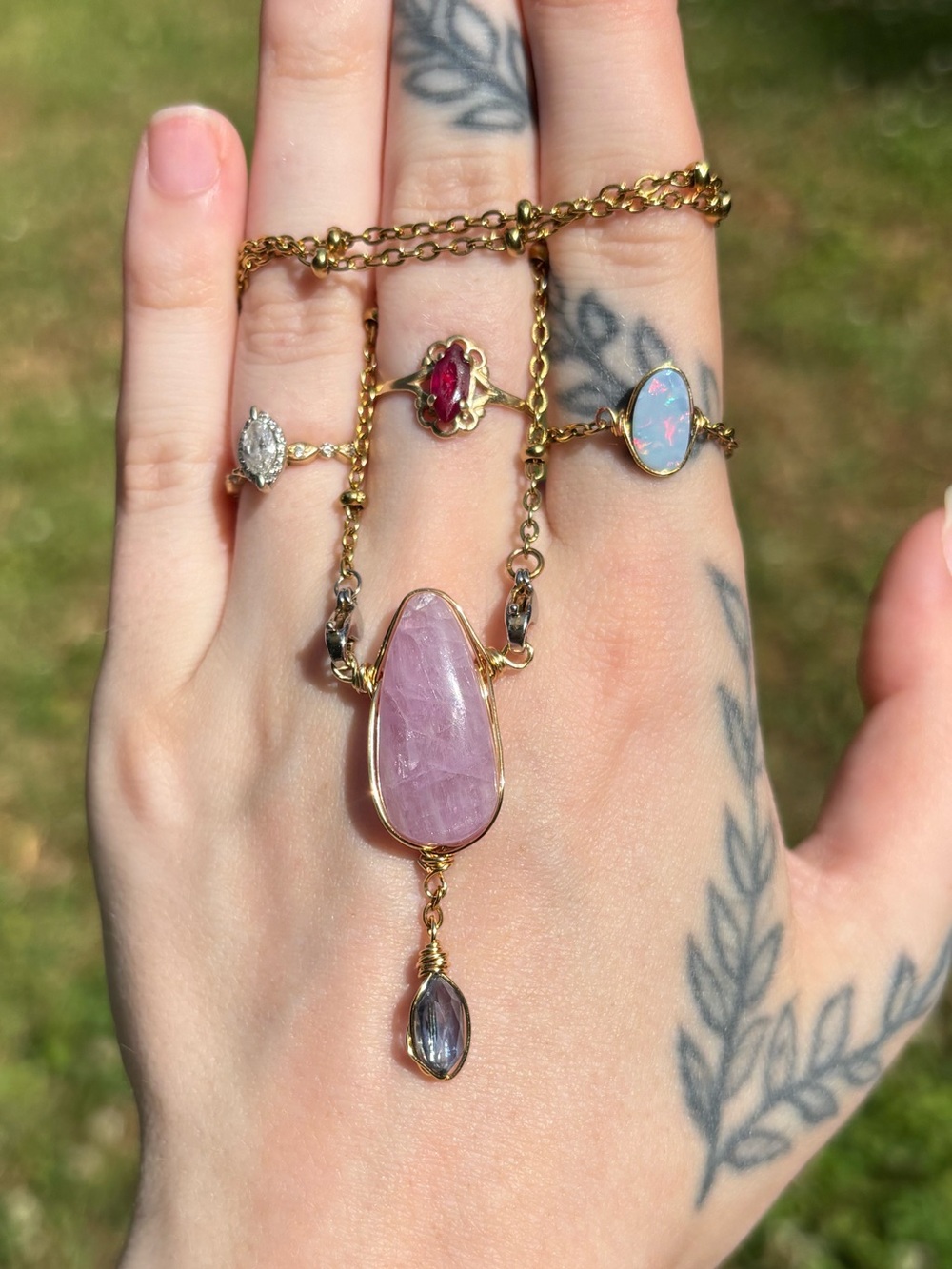 Kunzite double dangle interchangeable necklace